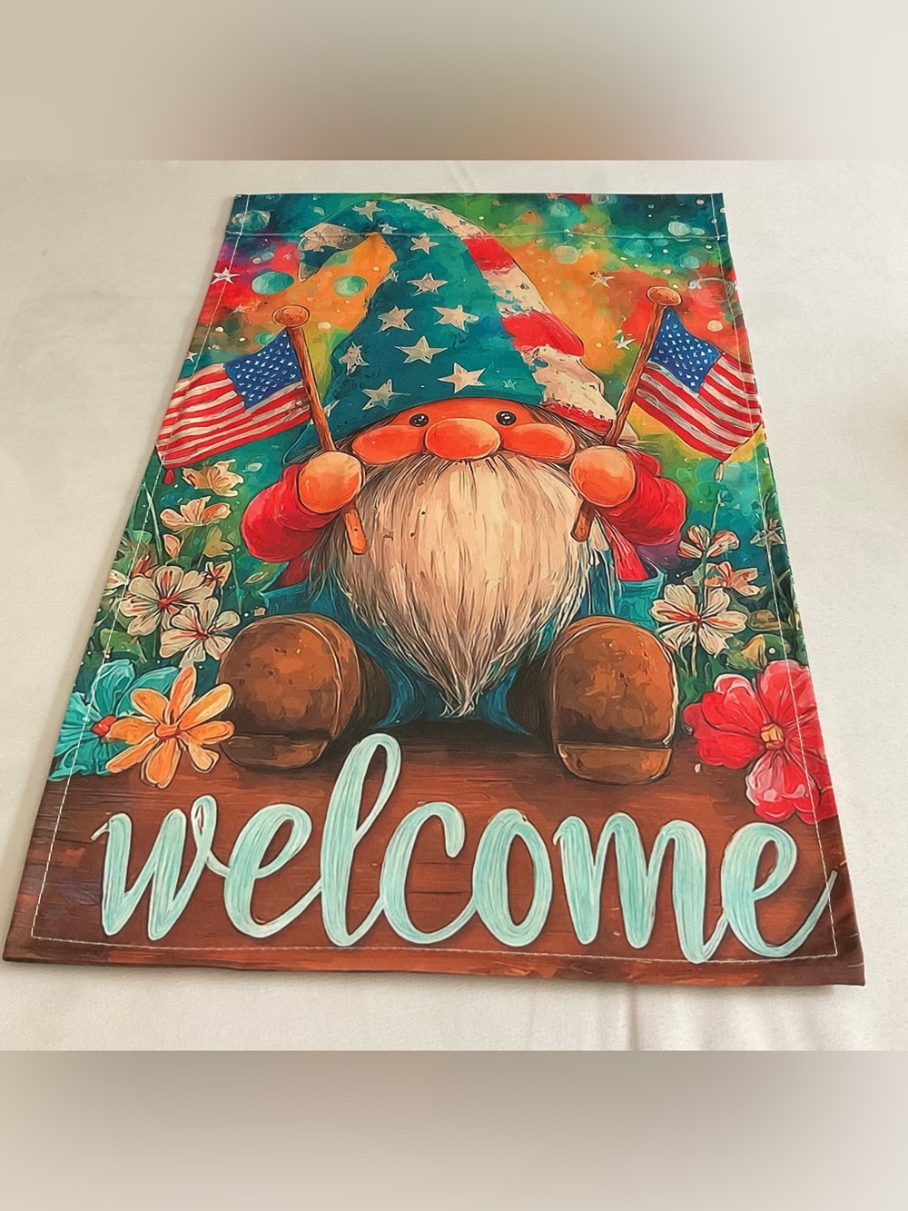 Welcome Gnome Garden Flag - Patriotic Multicolor Home Accent